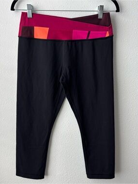 Lululemon Capri Leggings with Pink & Orange Waistband